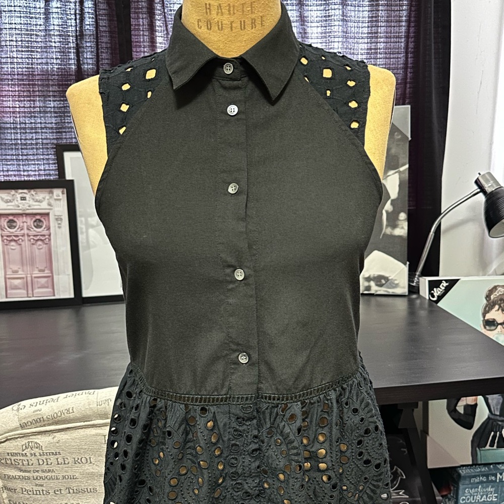 Madewell Black Eyelet Sleeveless Button-Front Women's Top